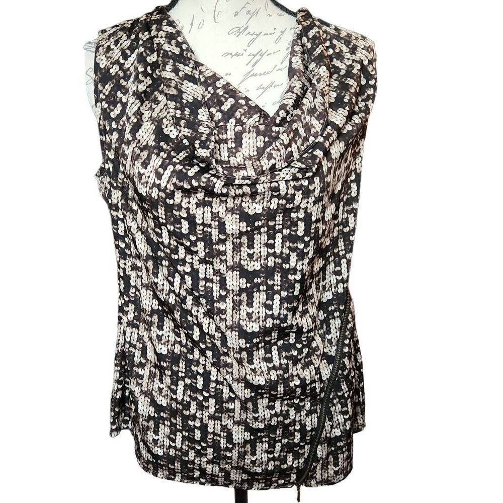 Worthington Ladies Drape Neck Sequin Graphic with Side Zip - Size Medium